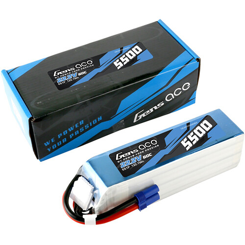 Gens Ace 5500 60C 6S 22.2V LiPo RC Soft Pack Battery with EC5
