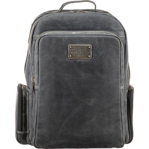 black leather camera backpack