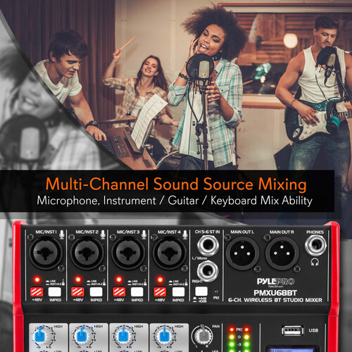  Professional 4-Channel Mixing Console Audio Mixer Sound Board  Bluetooth USB Live Studio Mixer with USB Drive for PC Recording,48V Phantom  Power Stereo DJ Studio Streaming : Musical Instruments