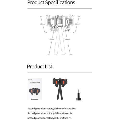 TELESIN Motorcycle Helmet Chin Mount for Action Cameras