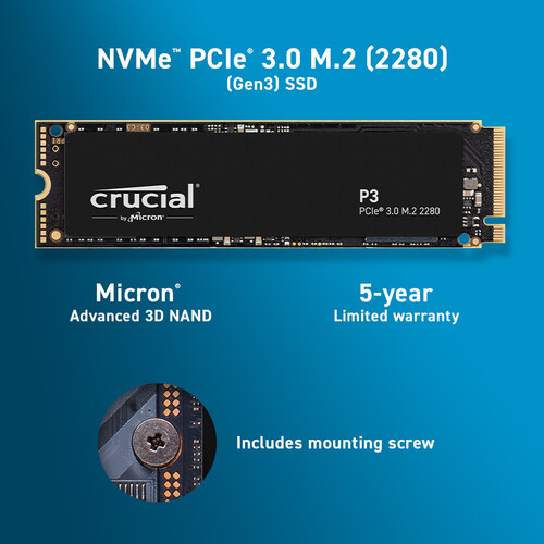 Crucial P3 2To M.2 PCIe Gen3 NVMe SSD interne - Jusqu'à 3500Mo/s -  CT2000P3SSD8 : : Informatique