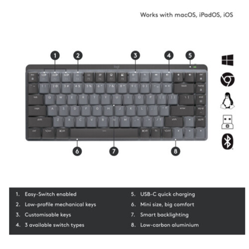 Logitech MX Mechanical Mini Wireless Keyboard 920-010551 B&H