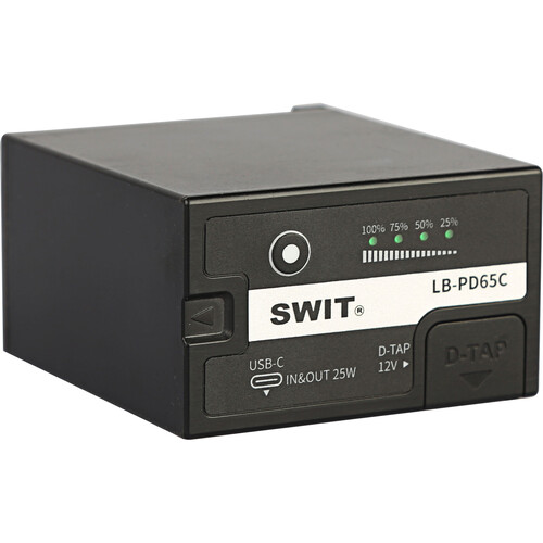 SWIT 65Wh/7.2V Panasonic VBR59 Battery with D-Tap and USB Type-C I/O, Batteries, VW VBR Series, Chemistry Li Ion, Voltage 7.2V, 6500 mAh