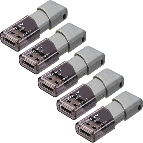 PNY 32GB Turbo Attaché 3 USB 3.0 Flash Drive (5-Pack, Gray)