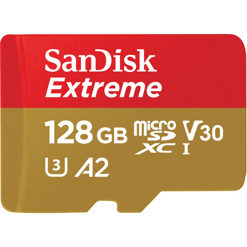 SanDisk Tarjeta de memoria microSDXC UHS-I de 128 GB Extreme con adaptador,  hasta 190 MB/s, C10, U3, V30, 4K, 5K, A2, tarjeta Micro SD 