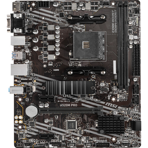 MSI A520M-A PRO Motherboard (AMD Ryzen 3000 3rd Gen AM4, DDR4, M.2, USB 3.2  Gen 1, HDMI, Micro ATX)