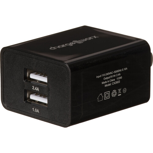 ChargeWorx Dual USB Type A Wall Charger Black CHA CX2603BK B H