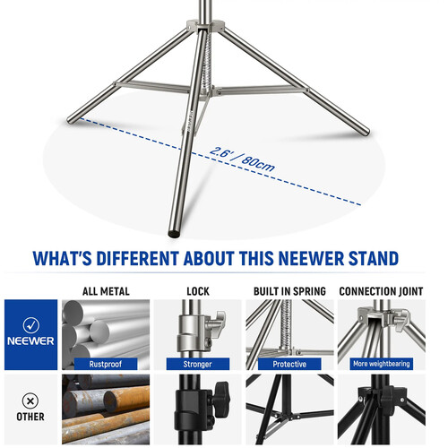NEEWER 260cm Stainless Steel Photography Light Stand - NEEWER