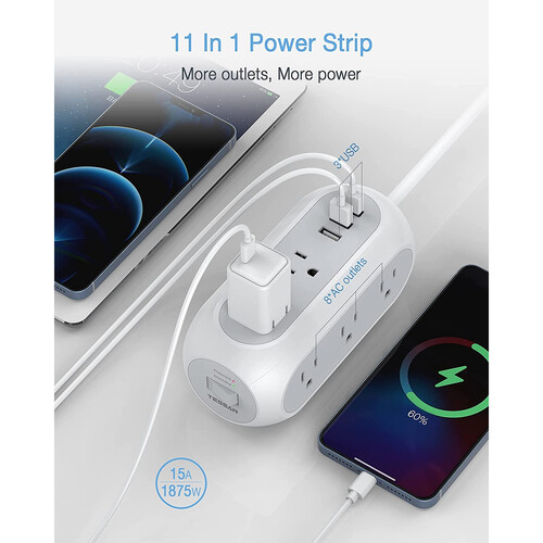 Magnetic Wireless Charger Surge Protector Power Strip Tower 6.5ft