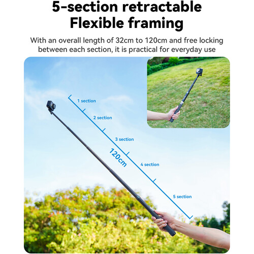 TELESIN 1.2m Carbon Fiber Selfie Stick/نماکم