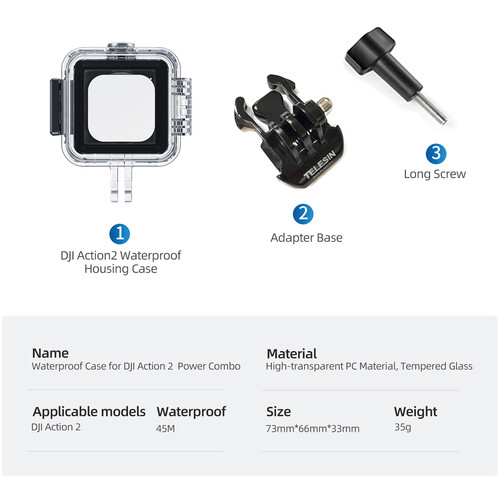 قاب ضد آب TELESIN برای دوربین DJI Action 2