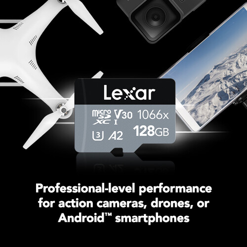 Lexar 128GB Professional 1066x UHS-I microSDXC Memory Card with SD Adapter  (SILVER Series)