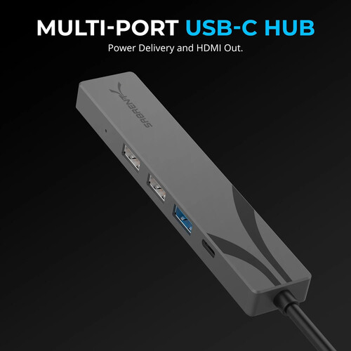  SABRENT Multi-Port USB Type-C Hub with 4K HDMI, Power Delivery  (60 Watts), 1 USB 3.0 Port, 1 USB 2.0 Port