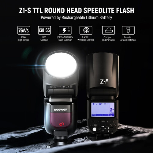 Neewer Z1-S TTL Round Head Flash Speedlite with 2x Batteries for Sony
