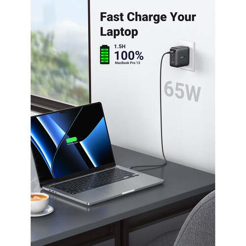 UGREEN USB C Charger 65W Nexode 3 Ports GaN Fast Charger Block, Compact  Foldable Wall Charger