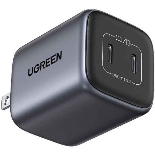UGREEN Nexode 45W Gan 2-Port USB-C Wall Charger Plug 2 Prong, Standard, Color Gray, Base Models 90572