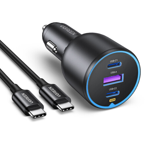 UGREEN 130W 3-Port USB Car Charger with USB-C Cable 90889 B&H