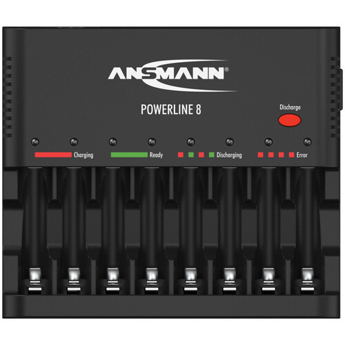 1001-0006, Powerline 8, carica batterie per 1-8 celle AA o AAA NiMH/NiCd  con tastino di scarica e presa USB. Marca: Ansmann