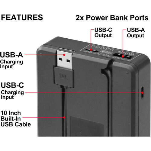 Vidpro VDL-95 8.4V Dual Bay LCD Charger with Power Bank VDL-95
