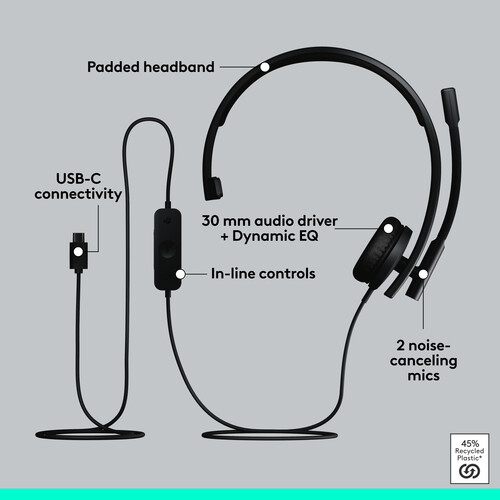Logitech H570e Wired USB-C Mono Headset (Microsoft Teams) — фото 6