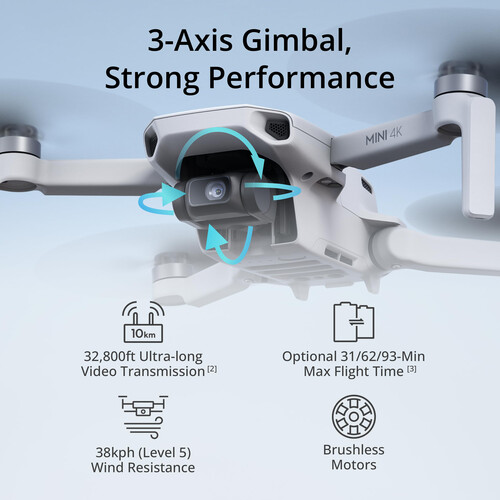 DJI Mini 4K en vuelo grabando video aéreo en resolución 4K