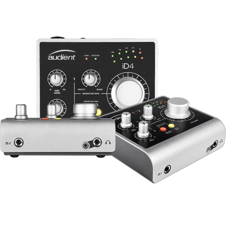 2 in// 2 out, 48 volt phantom power, monitor mix /& panning, 6.3 mm jack output, AD//DA converter Audient iD4 USB audio interface with microphone preamplifier