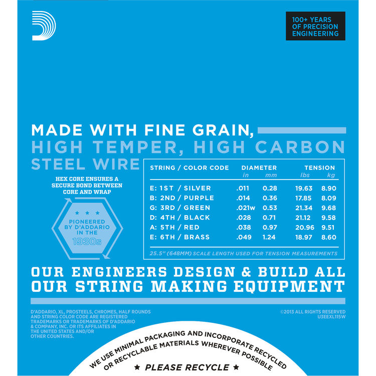 D/'Addario EXL115W Electric Guitar Strings 11-49 Wound 3rd String Medium