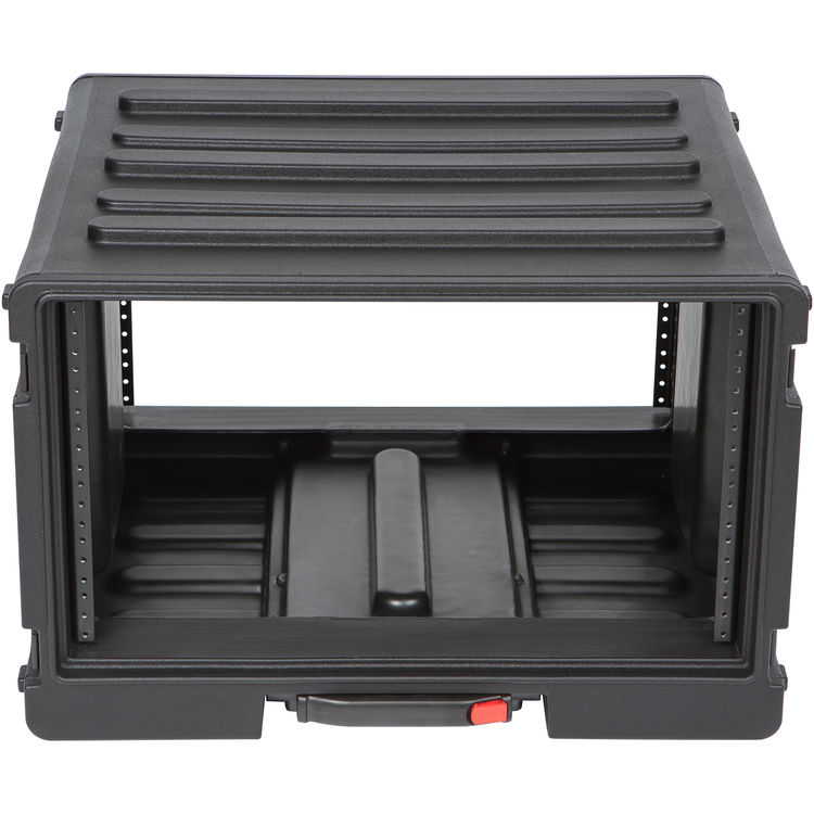 Waterproof Gasket Rear Rack Rails Included Threaded Steel Rails SKB Cases 1SKB-R6UW 6U Roto Rolling Rack One-touch Pull Handle Rear Access Door Back Lid Mounted Wheels
